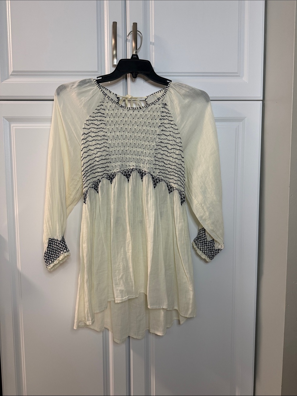 Free People Cream Boho Embroidered Tunic